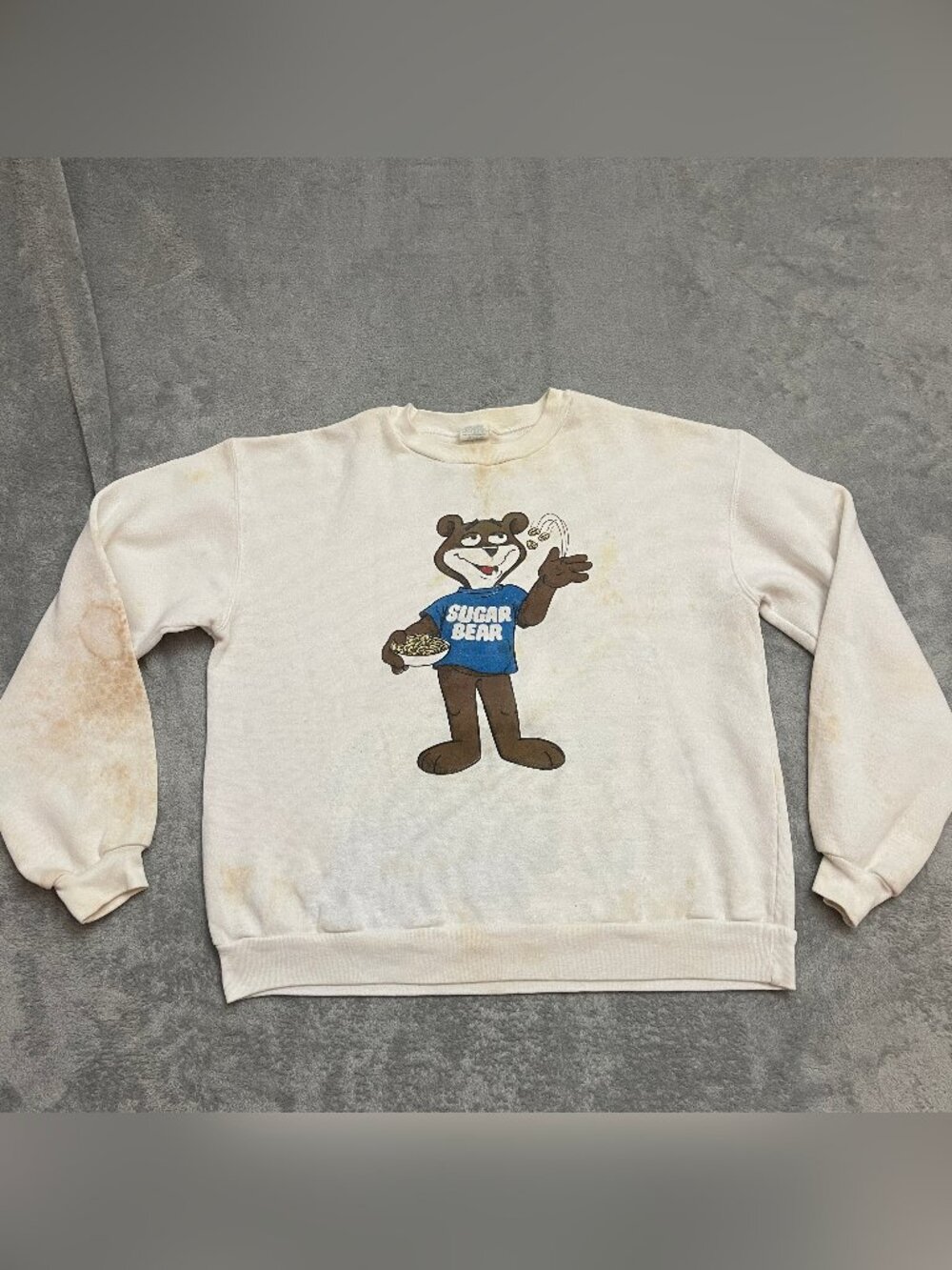 Vintage Sugar Bear White Sweatshirt Men's Size L Super Golden Crisp Cereal 80s